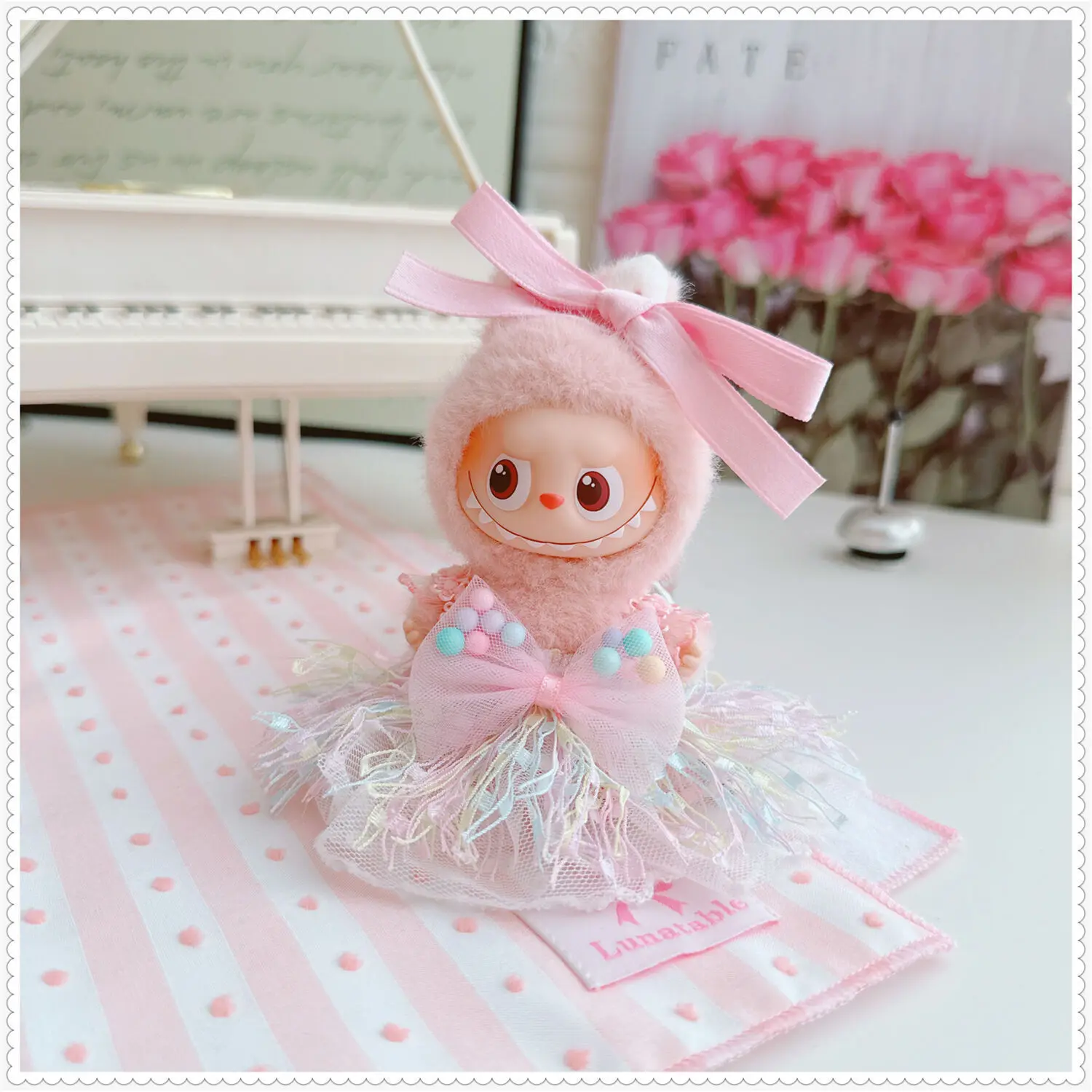 

10-17cm Kawaii Labubu Clothes Cute Pink Bow Slip Dress Set Plush Idol Doll Clothes Accessories Toys for Girls Fans Gifts