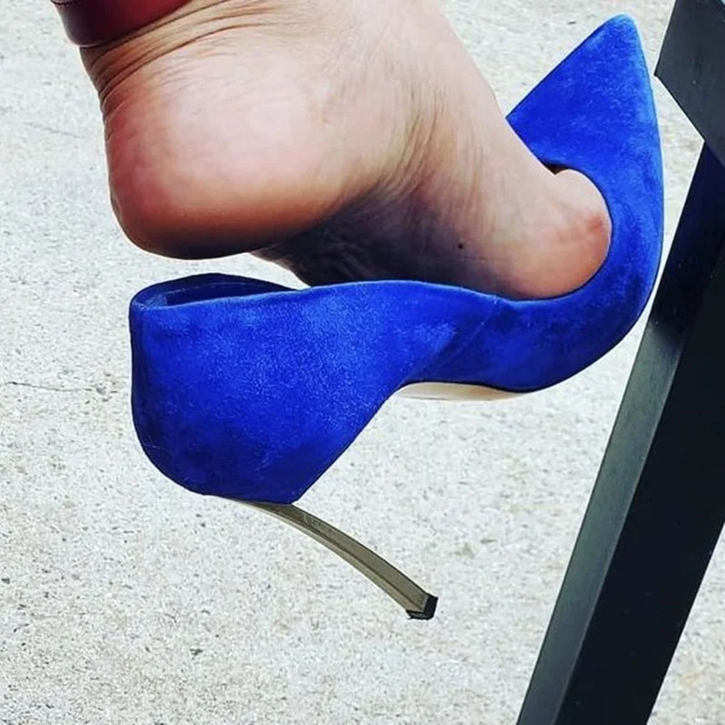 

Blue Slip On Fleece Pumps Leather Thin High Heel Sexy Fashionable Cool Summer Casual Big Size Woman Shoes Zapatillas Mujer