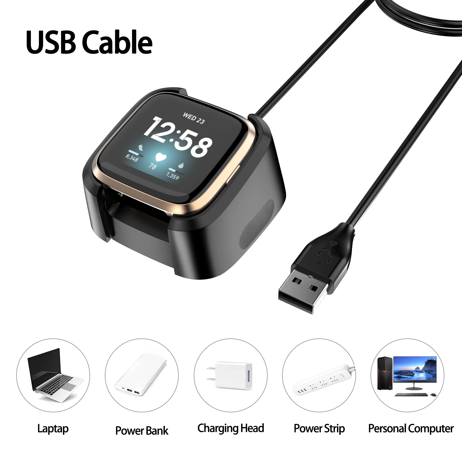 Smart Watch USB Charger For Fitbit Versa 2 Charging Cable For Fitbit Versa 2 Charger Dock Stand Cradle Smart Watch Accessories