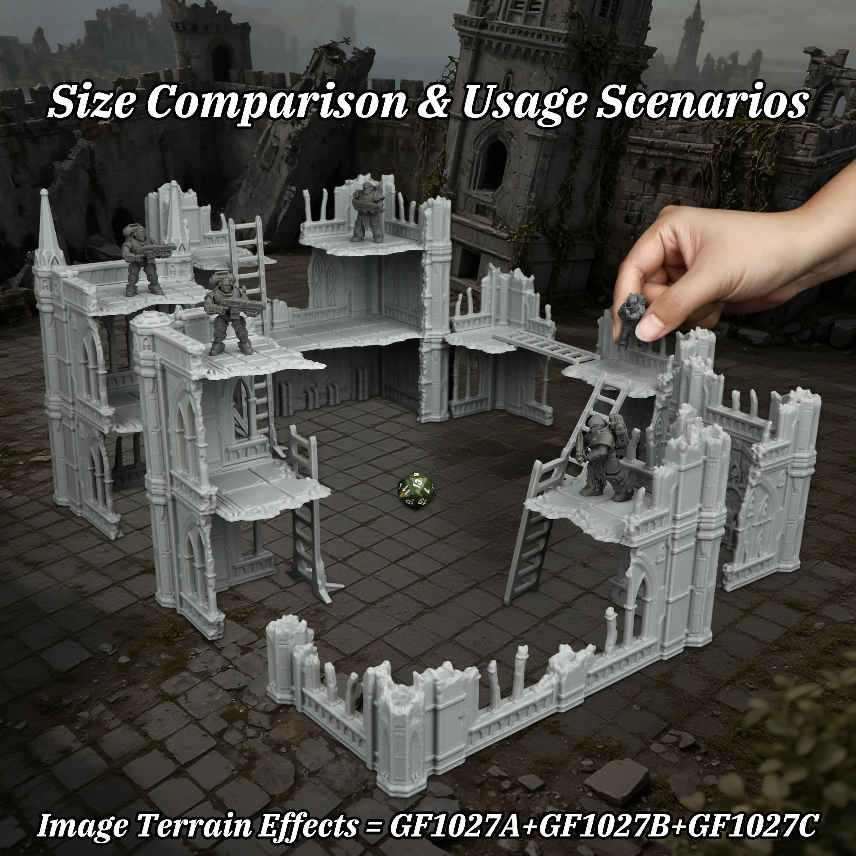 Fantasy TTRPG Ruined Architecture Miniature Terrain Model Set, Modular Building Scenery for Dungeon Game Exploration Setup