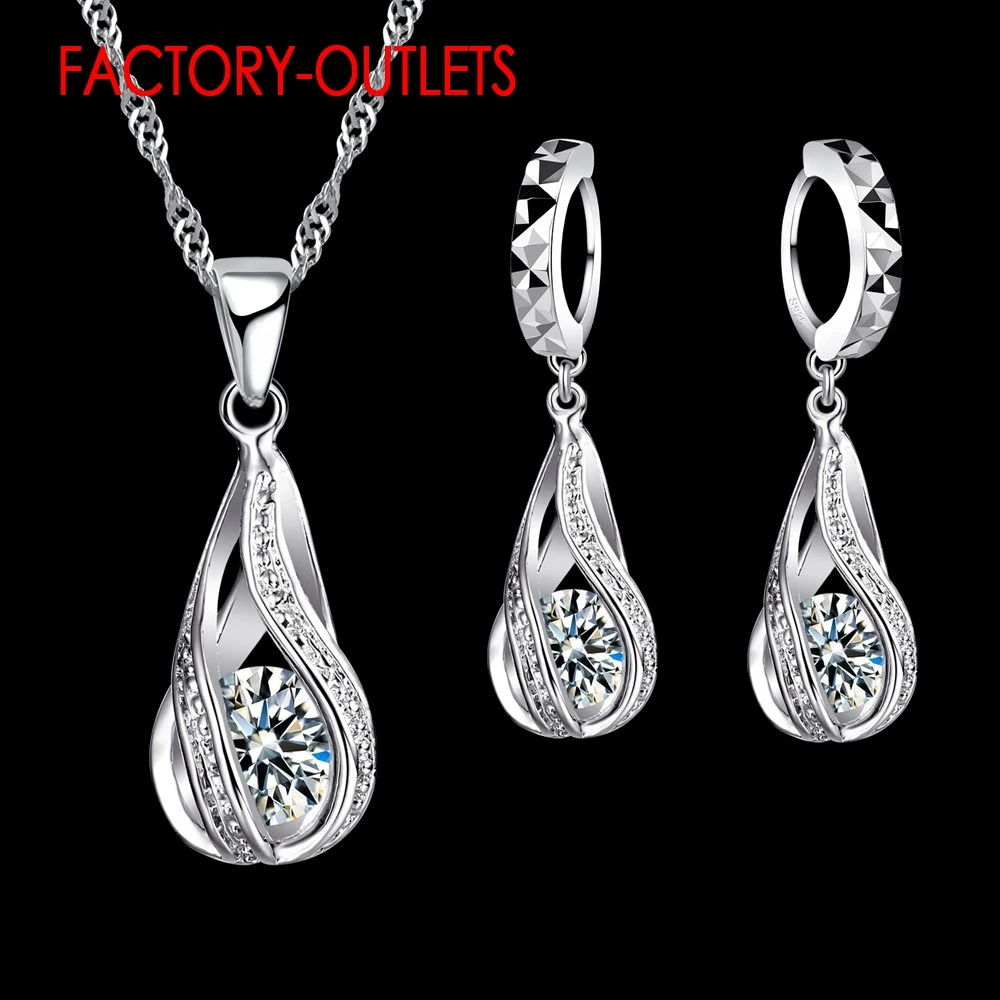 Genuine 925 Sterling Silver Bridal Jewelry Sets Romantic Style Round CZ Crystal Women Girls Engagement Anniversary Wholesale