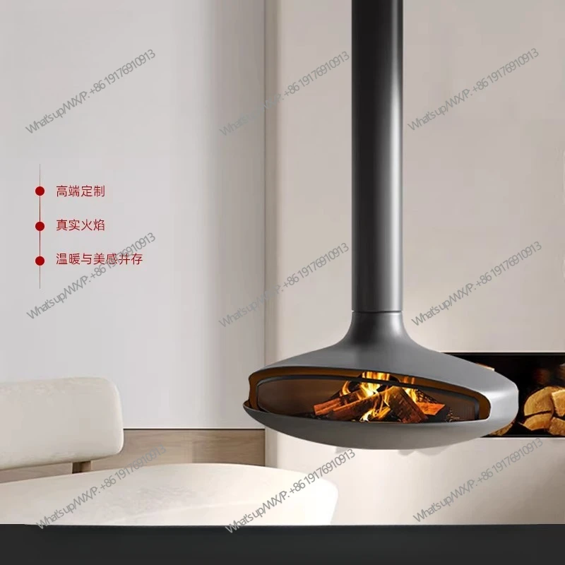 French hanging fireplace, flying saucer atomized real fire wood burning electronic heater fireplace
