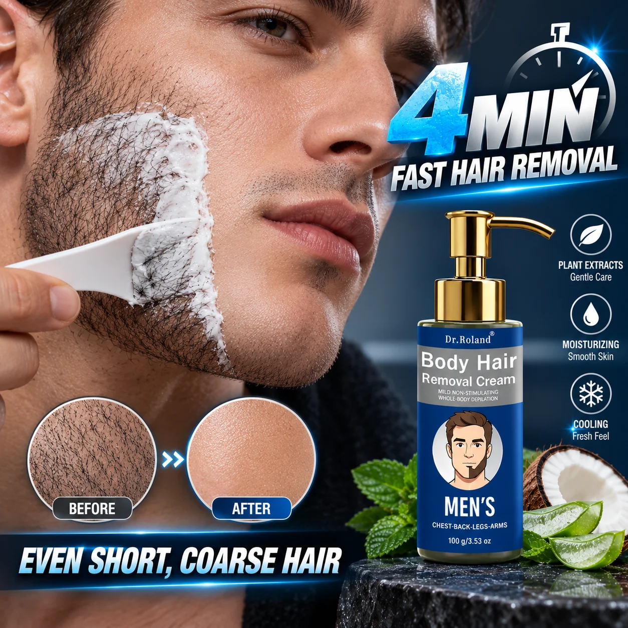 2pc 4 Minutes Men Gentle Shaving Hair Removal Cream Fast Depilatory for Coarse Stubborn Hair Chest Arm Face all body Smooth Skin