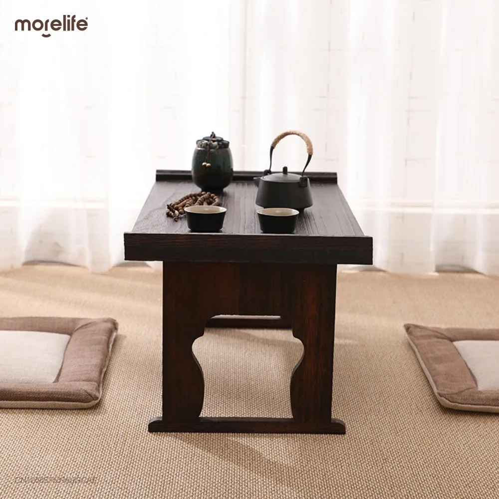 Mesa de té de piso japonés, mueble antiguo asiático, pata plegable, rectangular, muebles de sala de estar, mesa de centro de madera plegable