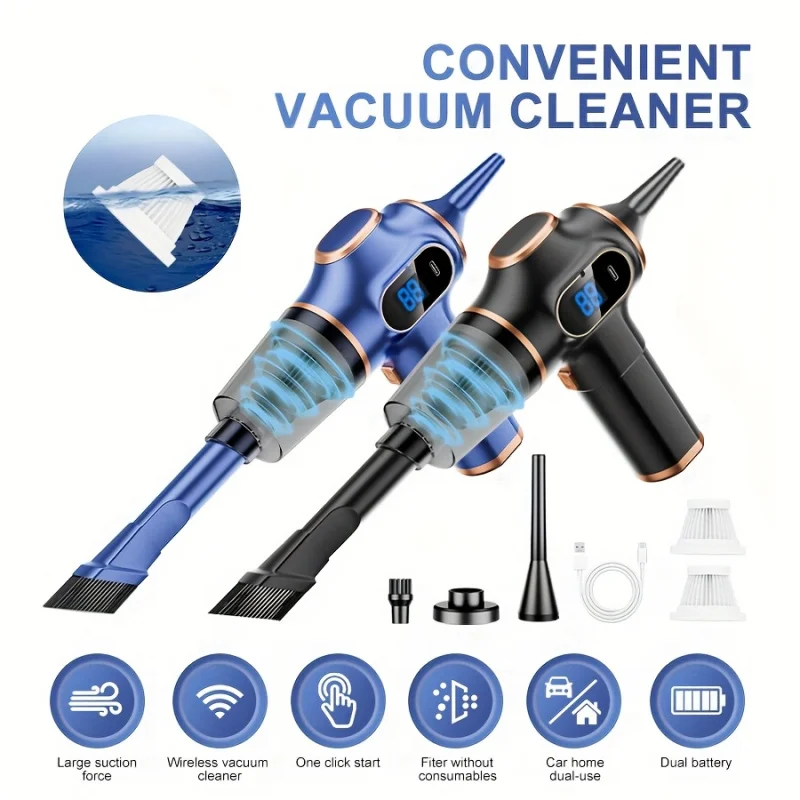 Custom 1pc, Cordless Handheld Vacuum Cleaner, 4000mAh, 45W, 80dB Noise, Aluminum Fan Blade, Versatile Home Car Use, USB Char