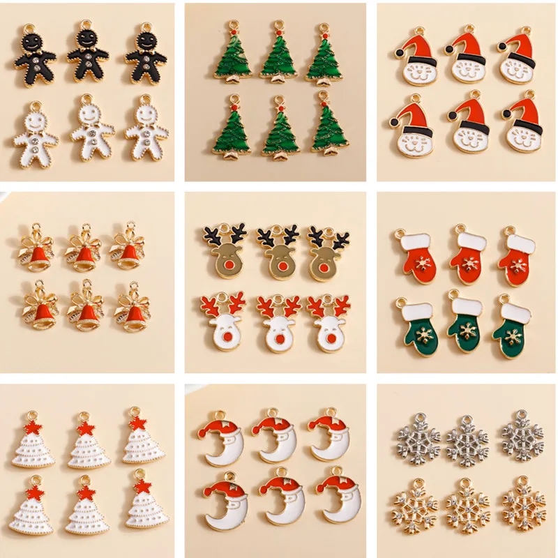 10pcs/lot Mix Enamel Christmas Tree Gloves Deer Charms for DIY Jewelry Making Pendants Necklaces Earrings Bracelets Crafts Gifts