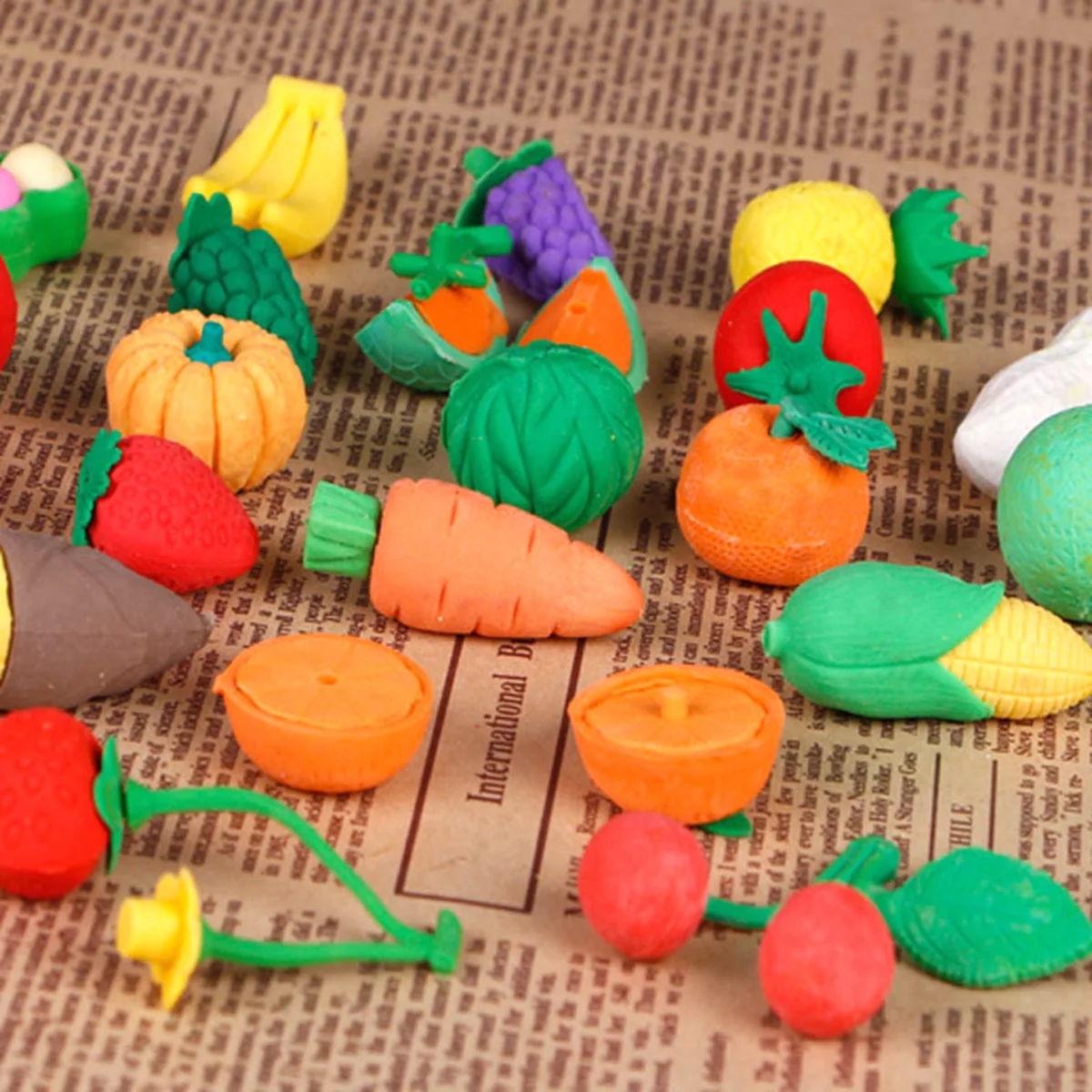 24pcs Fruits Vegetables Shaped Creative Stationery Cartoon Pencil Rubber For Students Learning Tools Fruits Vegetables