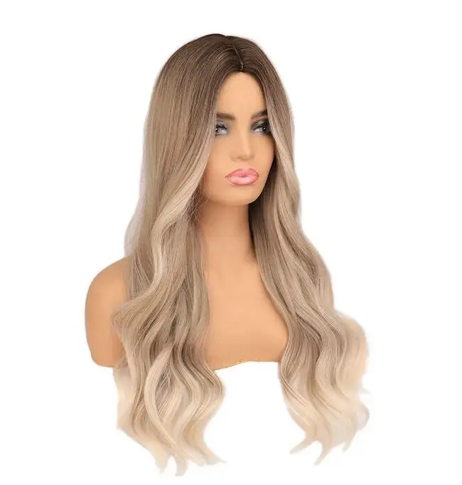 Synthetic Wig Ombre Brown Blonde Natural For Women Long Wavy Hair Cosplay Heat Resistant Daily Middle PartWigs