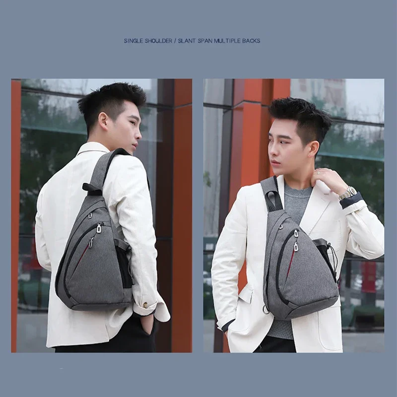 Bolsa de peito masculina de grande capacidade, bolsa pessoal casual de ombro portátil, tecido oxford com bolso lateral, bolsa mensageiro crossbody