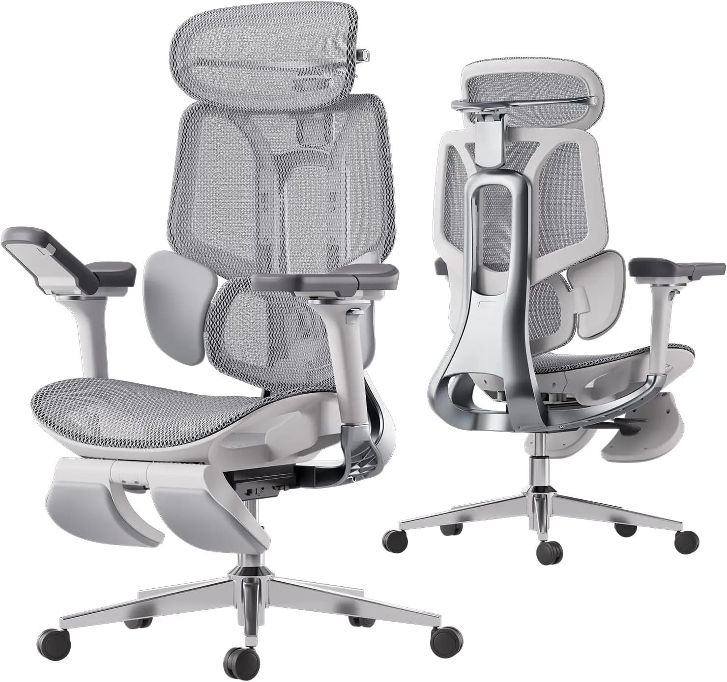 Soporte lumbar dinámico, reposacabezas ajustable 4D, reposabrazos ajustables 6D, silla giratoria para computadora para oficina en casa, gris