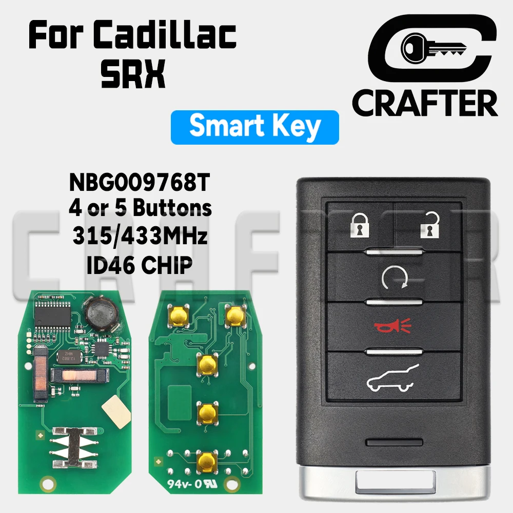 

KeyCrafters NBG009768T 315/433 МГц ID 46, чип, умный автомобильный ключ для системы Cadillac SRX без ключа Go