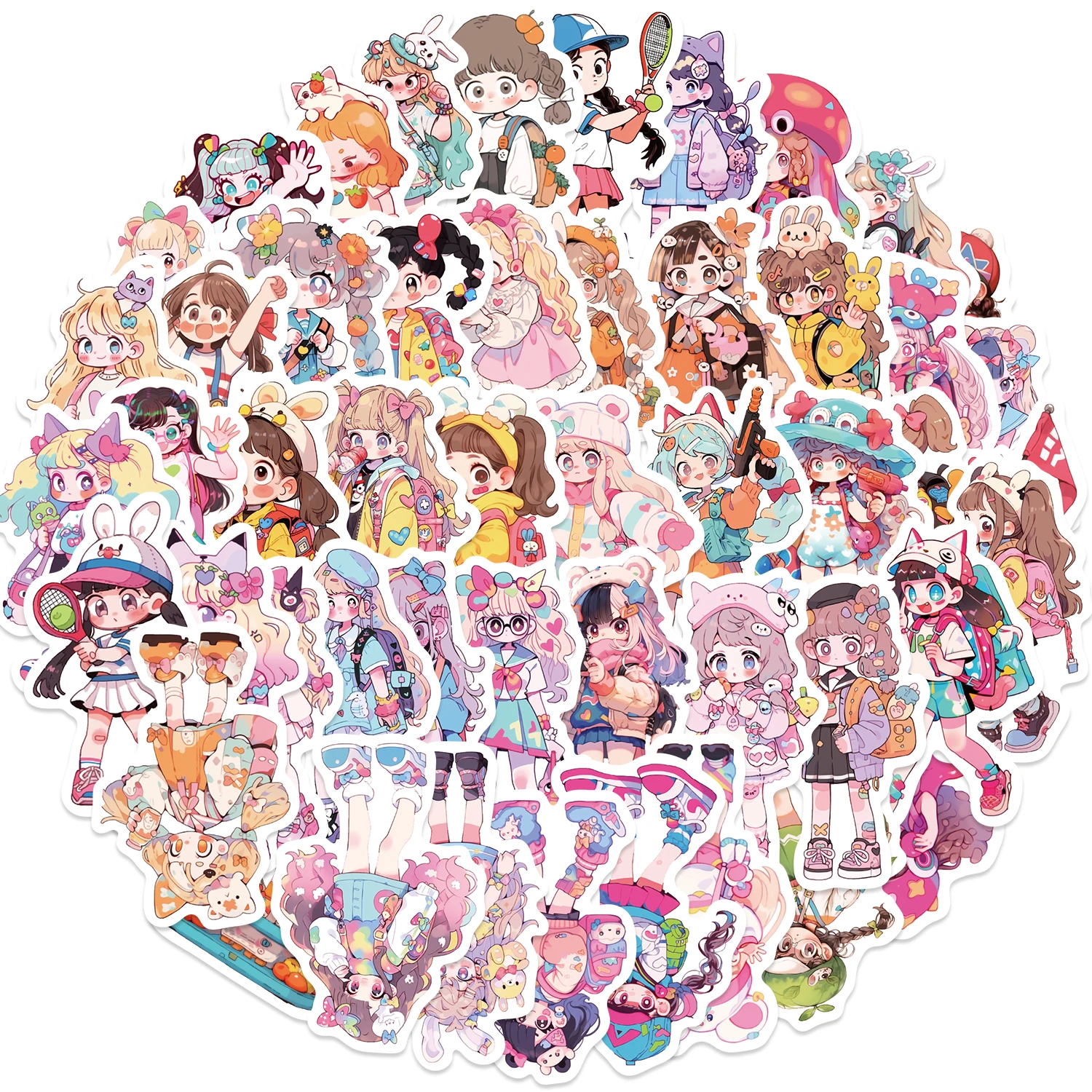 50pcs Beautiful Girl Stickers Fashion Cartoon DIY Skateboard Phone Case Laptop Waterproof Cool Funny Sticker Decals Toy