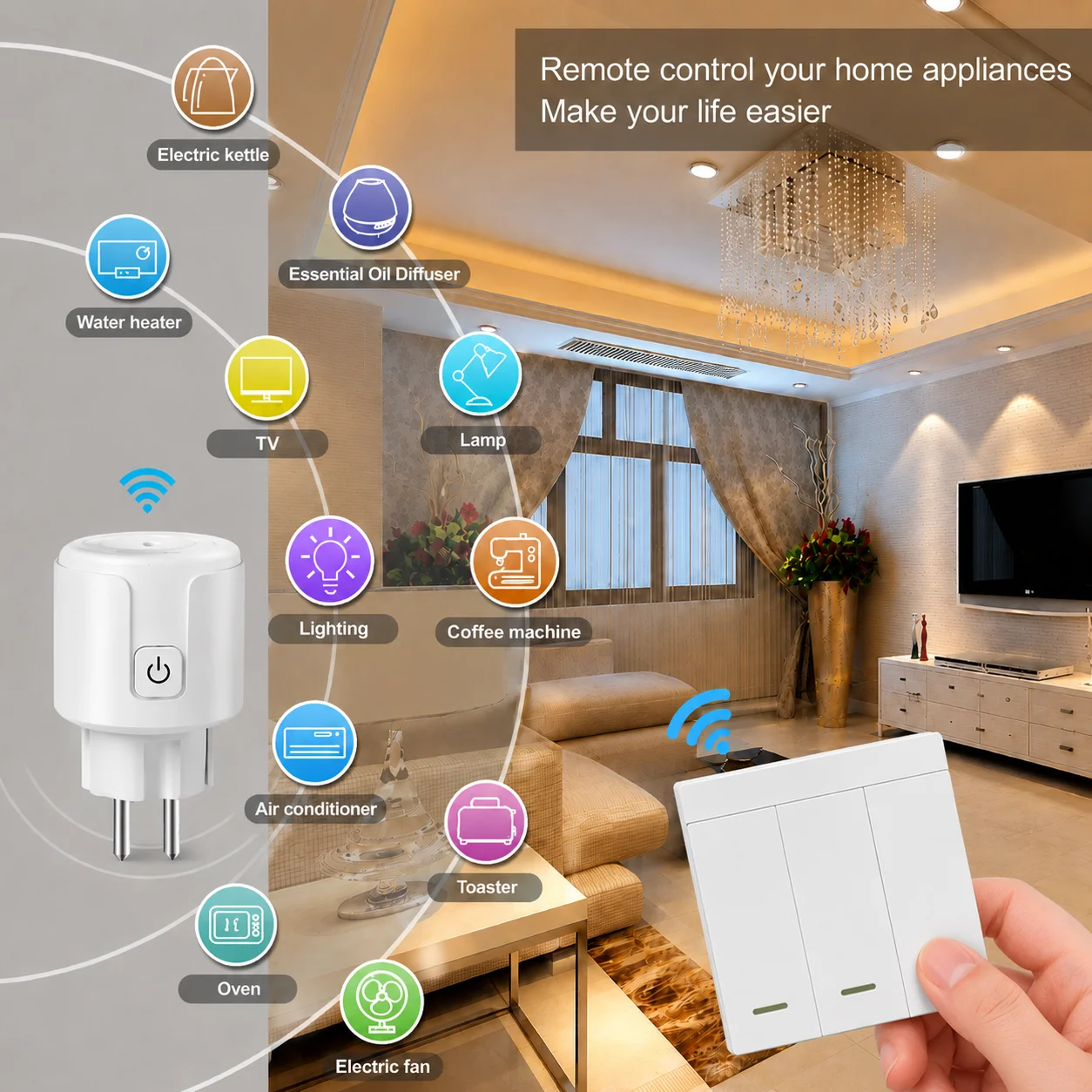 433Mhz Wireless Remote Control Socket Switch 220V 3000W15A EU FR Universal Plug Remote ON OFF Electrical Outlets for Light Fan