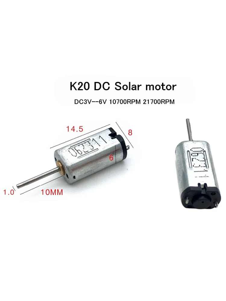 

10PCS/LOT K20 DC Solar Motor Long Shaft 10mm DC3V 6V 10700RPM 21700RPM 6*8*14.5mm MINI DIY Digital Camera,Toys Motor