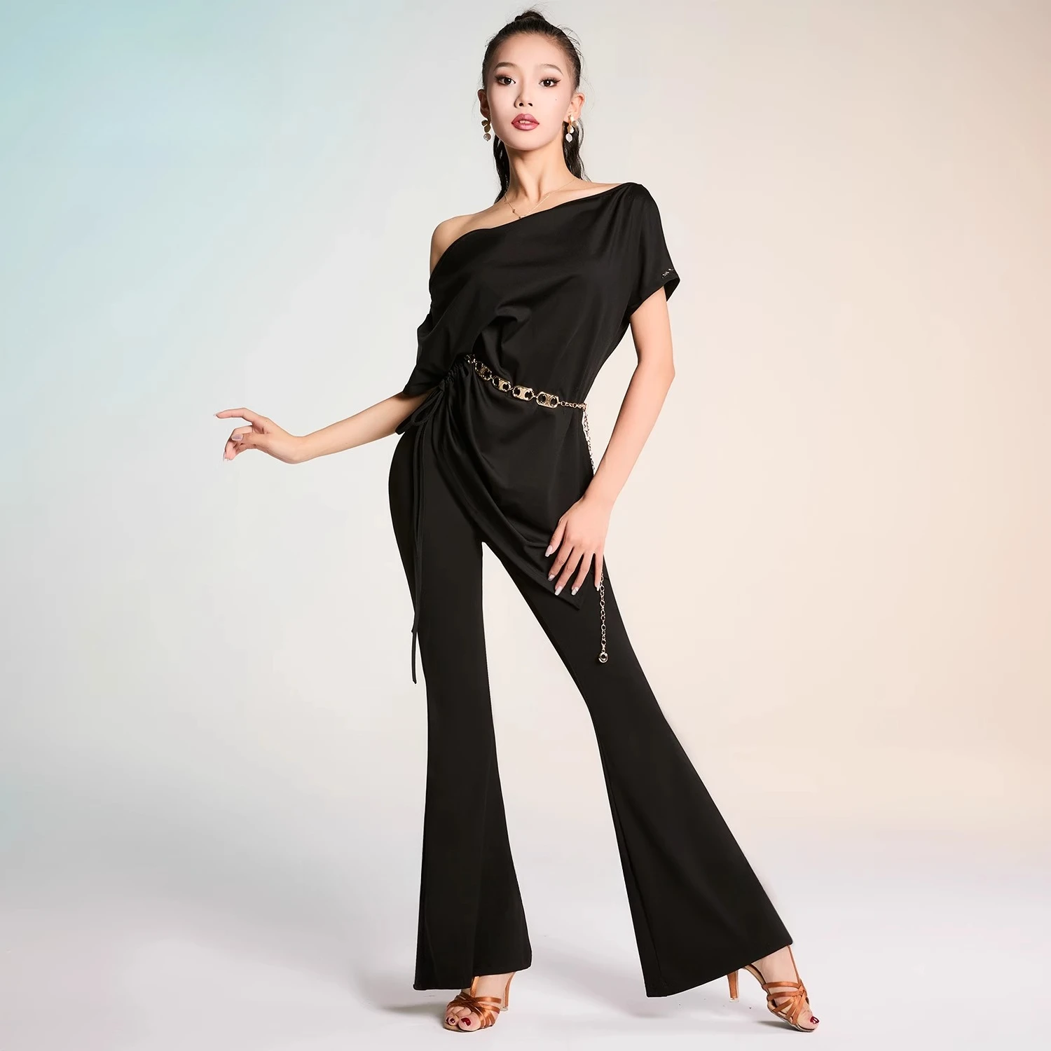 英国ラテンダンスドレス女性用非対称オーバーサイズトップエレガント練習パフォーマンスウェア社交ダンス衣装