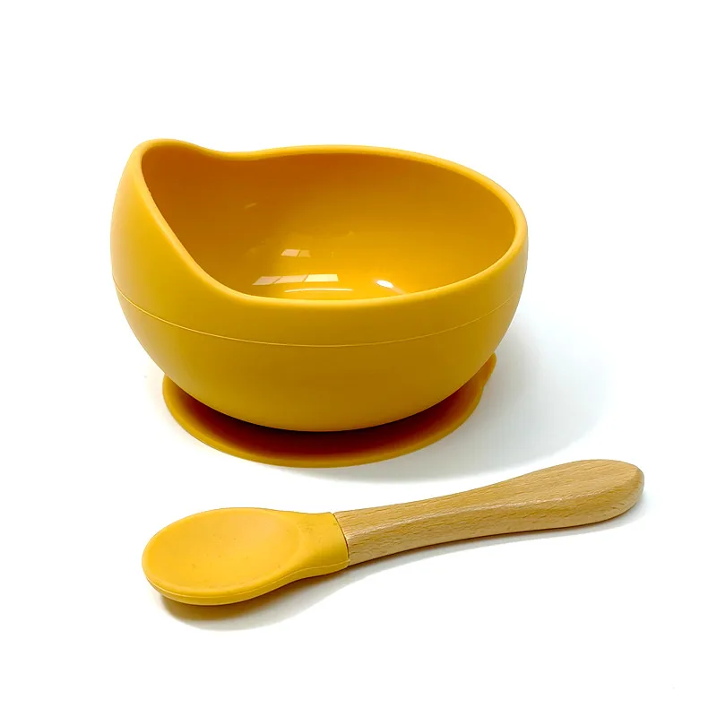High Quality Spill-proof Silicone Feeding Bowl Baby Tableware Children's Dinner Spoon Food Grade Silicone Baby Silicone Tablewar