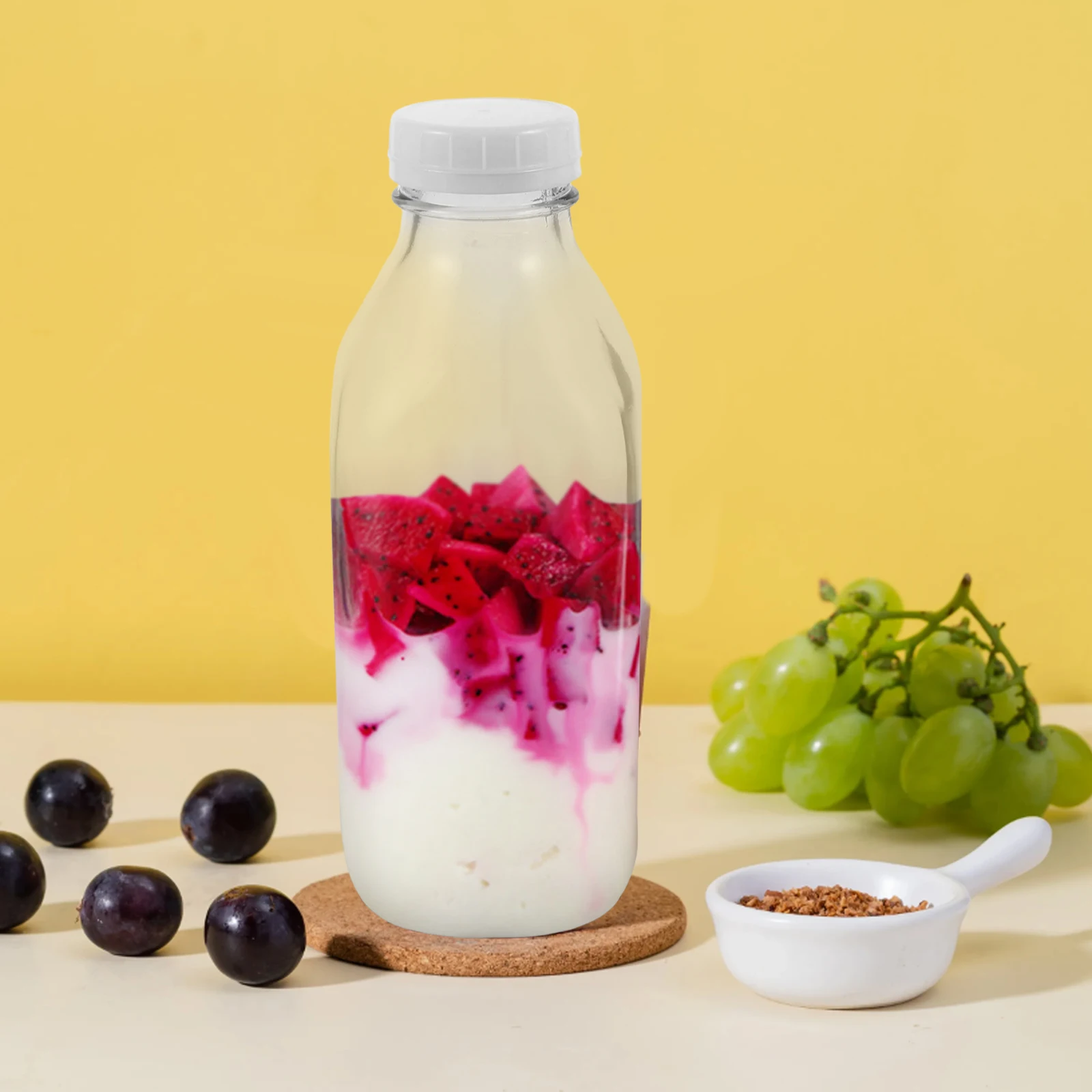 

1000Ml Glass Milk Bottle Clear Premium Container for Juice Milk Tea Leak Proof Lid Modern Design Glass Bottles for Drinking