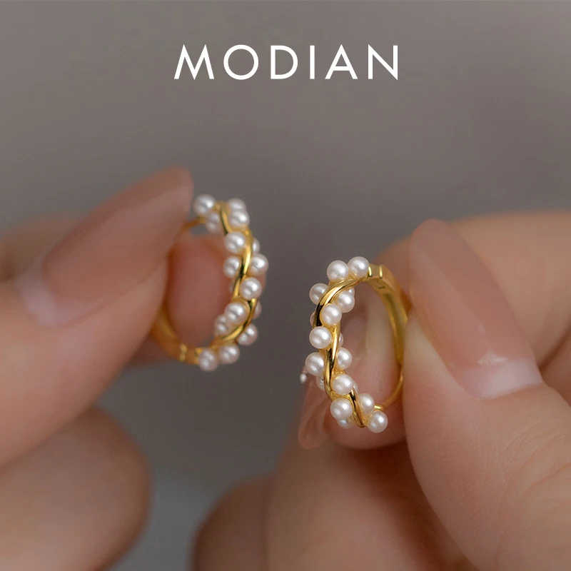 Moidan 925 Sterling Silver Charm Twine Pearl Hoop Earrings Modna klamra do uszu w kolorze złotym dla kobiet Biżuteria ślubna Prezenty