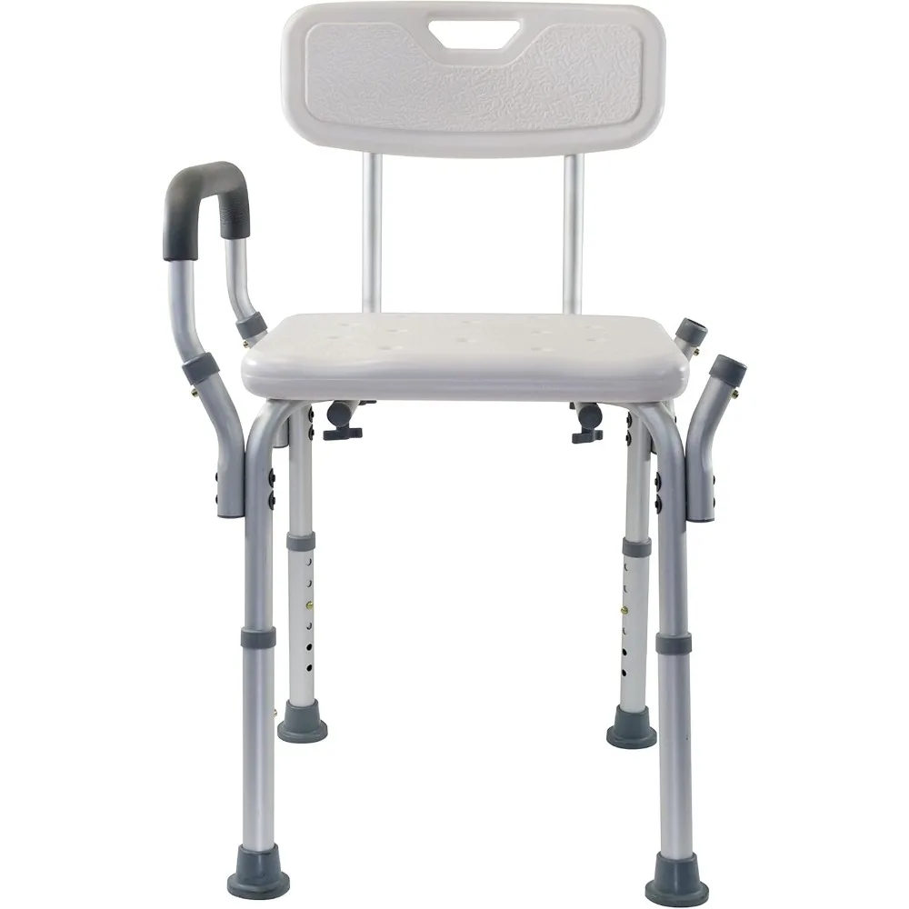 Height Adjustable Shower and Bath Bench with Padded Arms, Contoured Back and Textured Shower Chair Seat- for The Bath and Shower