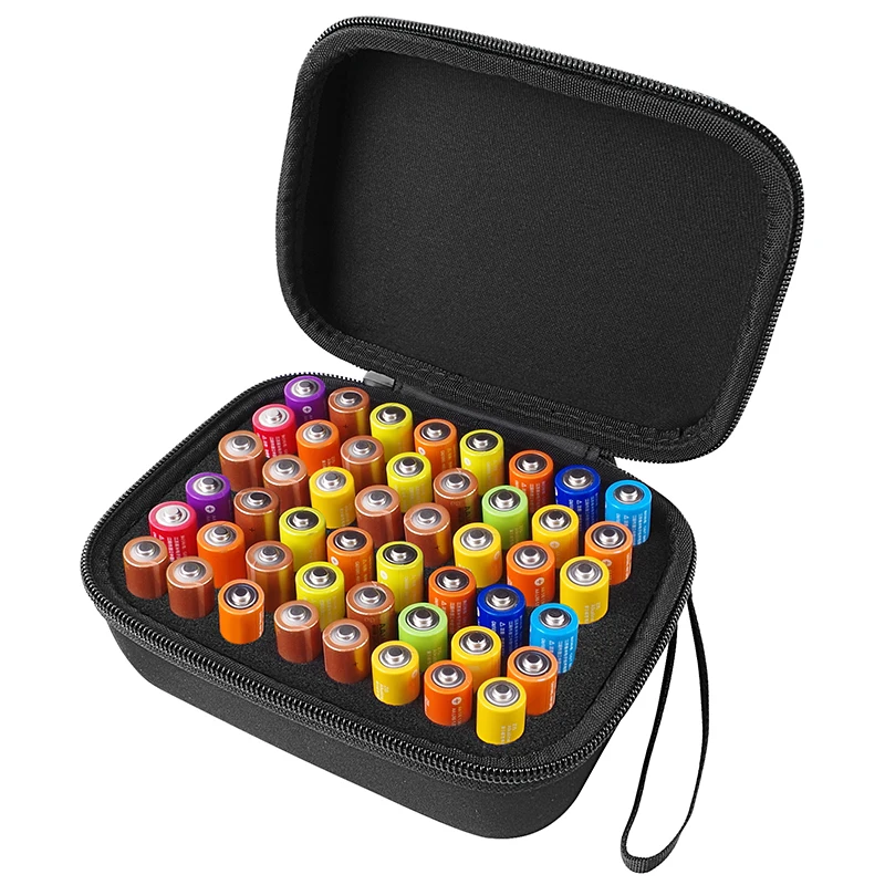 Hard Battery Organizer Storage Box Carrying Case - Holds 48 Batteries AA Material and Dimension - HQ EVA material light