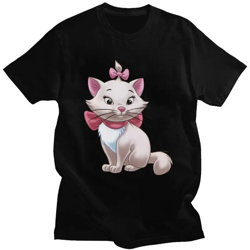 Male Marie Kitten Cartoon T Shirt Short Sleeve Cotton Tshirts Cool T-shirt Leisure Tees Loose Fit Clothing