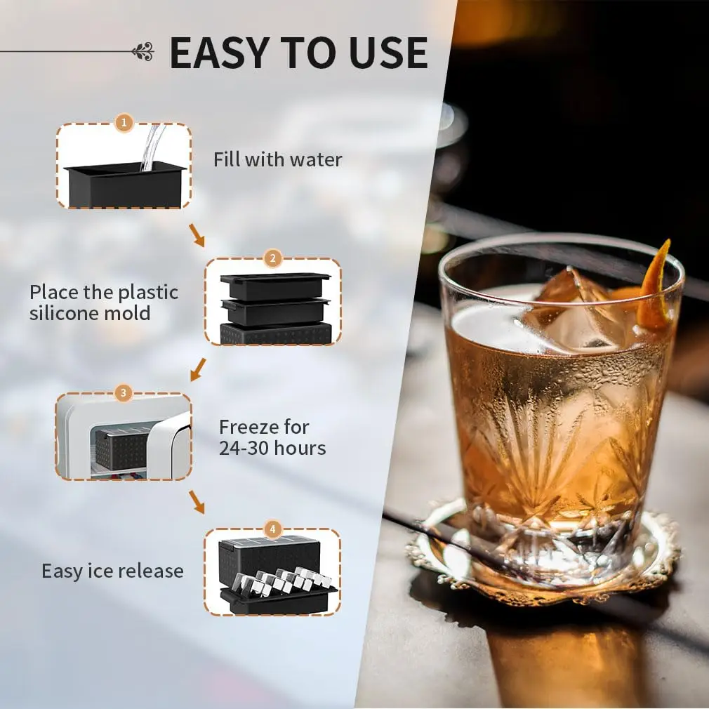 Clear Ice Cube Tray for Whiskey: 2Inch Clear Ice Cube Maker -Square Ice Cube Tray for Bourbon Old Fashioned Whisky