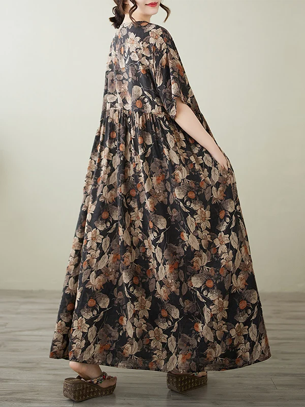 فستان طويل أنيق مطبوع برقبة مستديرة وأكمام قصيرة للنساء ذوات المقاسات الكبيرة، تصميم صيفي جديد بسيط وأنيق #2