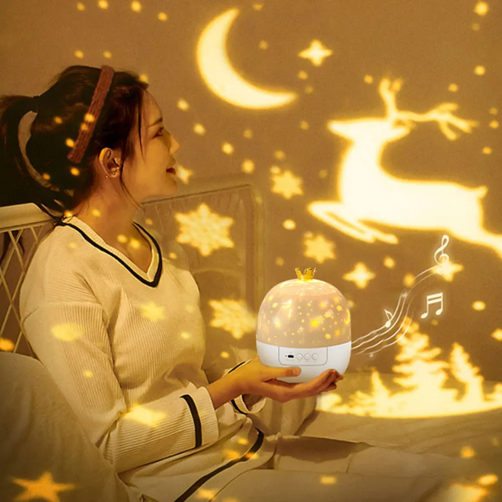 

Звездный ночник с музыкой, вращающаяся корона, проектор Galaxy, 15/21, проекционная тема, атмосферный свет, 3 режима освещения для спальни