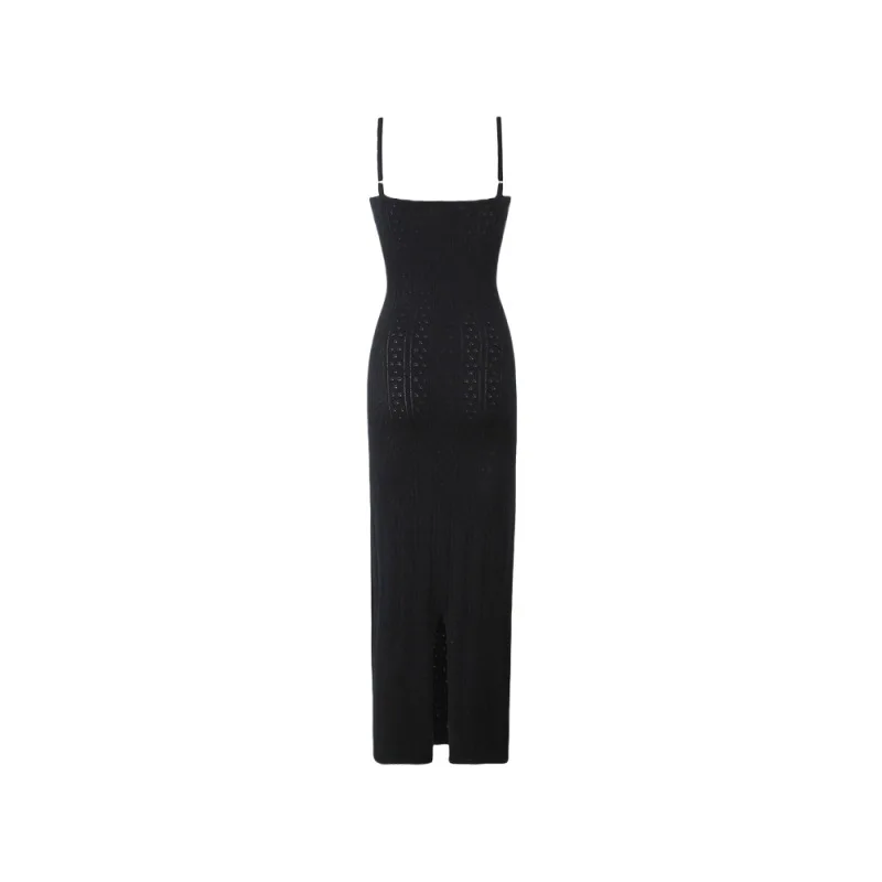 MYLA-Robe Maxi en Tricot Blanc et Noir pour Femme, Camisole Ajourée à Lacets