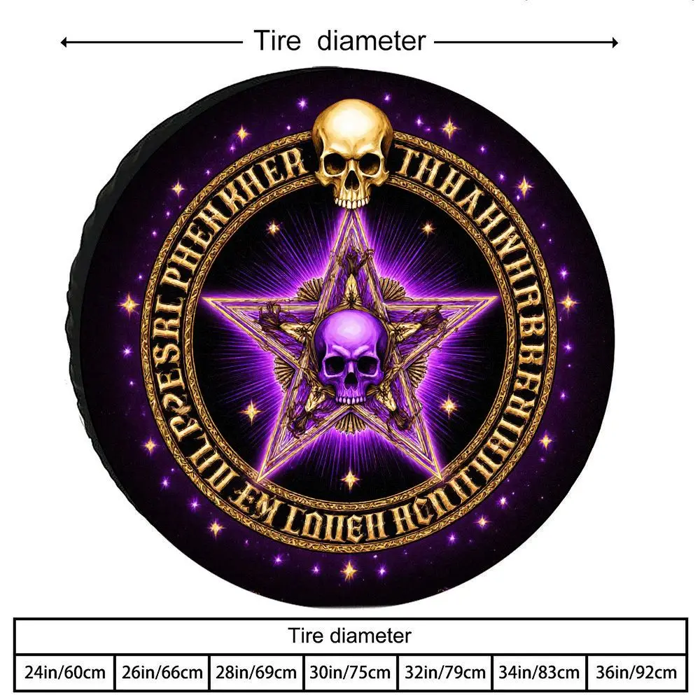 Housse de pneu gothique violet foncé et doré avec motif de rayonnement étoile pentagramme-protecteur de roue en polyester robuste compatible pour