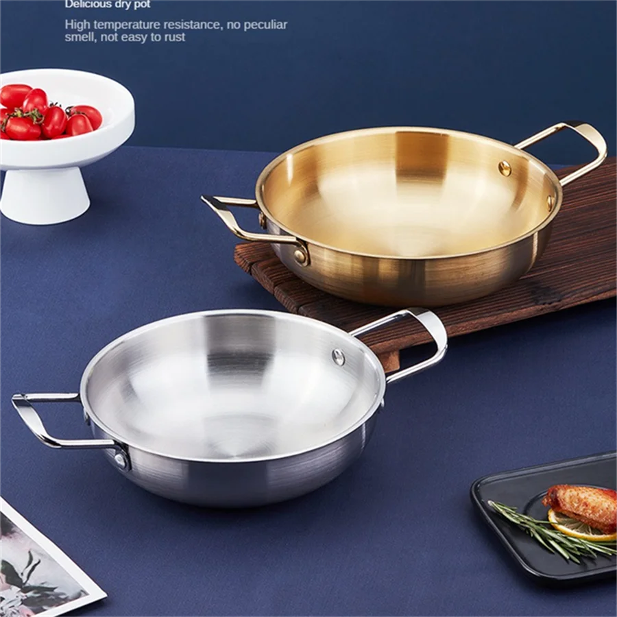 Ollas de Acero Inoxidable con Asa para Cocina Casera, Paella, Mariscos, Arroz, Platos para Picnic y Aperitivos