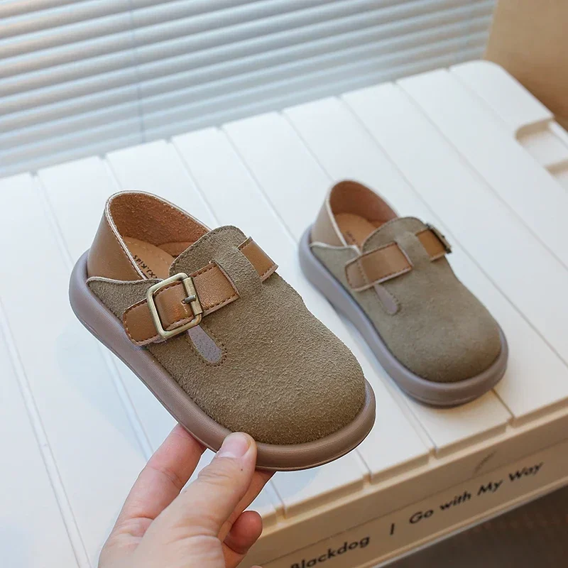 2024 New Boys Casual Shoes Children Fashion Buckle Round-toe Britain Style Girls Loafers Versatile Breatheable Kids Unisex Shoes