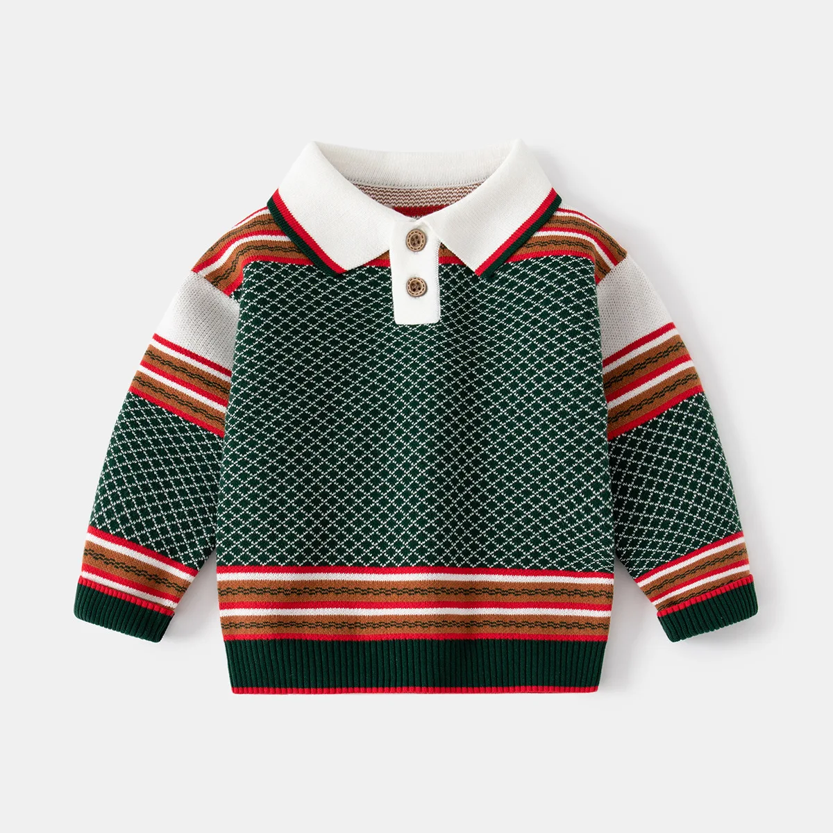 Boys\' Casual Color Block Striped Long Sleeve Sweater Spring Autumn Fashionable Polo Collar Knitted Pullover Knitwear 2-7 Years