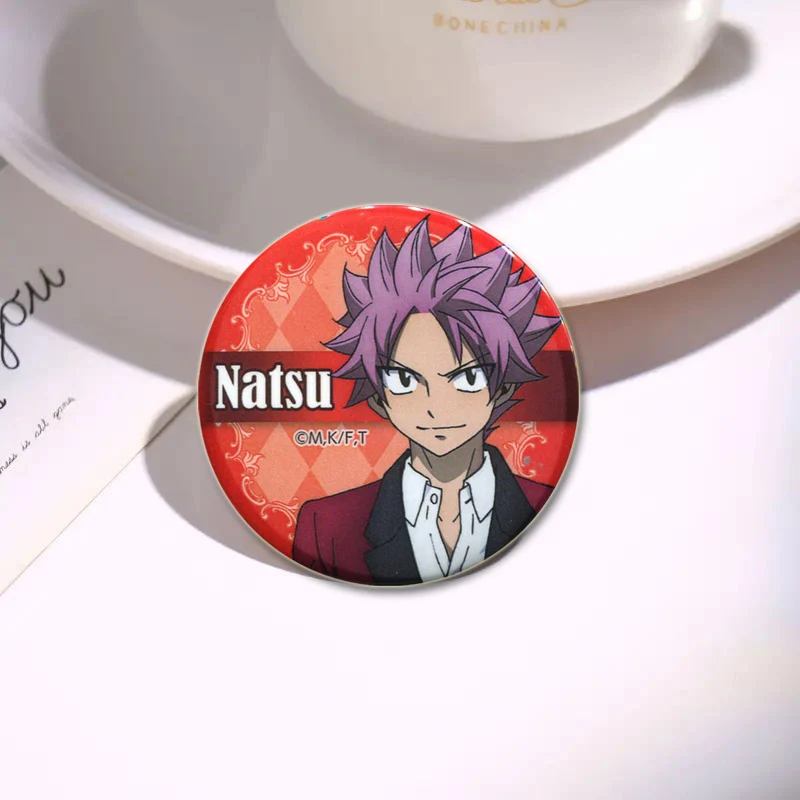58mm Cute Anime FAIRY TAIL HD Print Badge Cartoon Figure Natsu Lucy Round Display Brooches Lapel Pins Jewelry Decoration Gifts