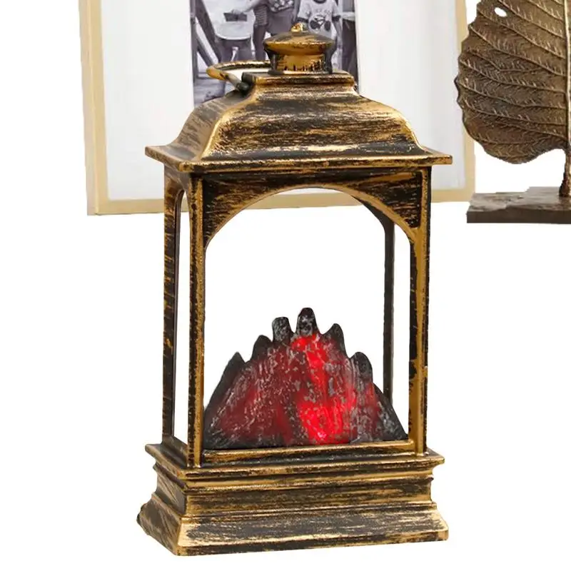 Fireplace Lantern Vintage Firewood Lantern Battery Operated Flame Effect LED Lantern Decorative Tabletop Fire Lantern For