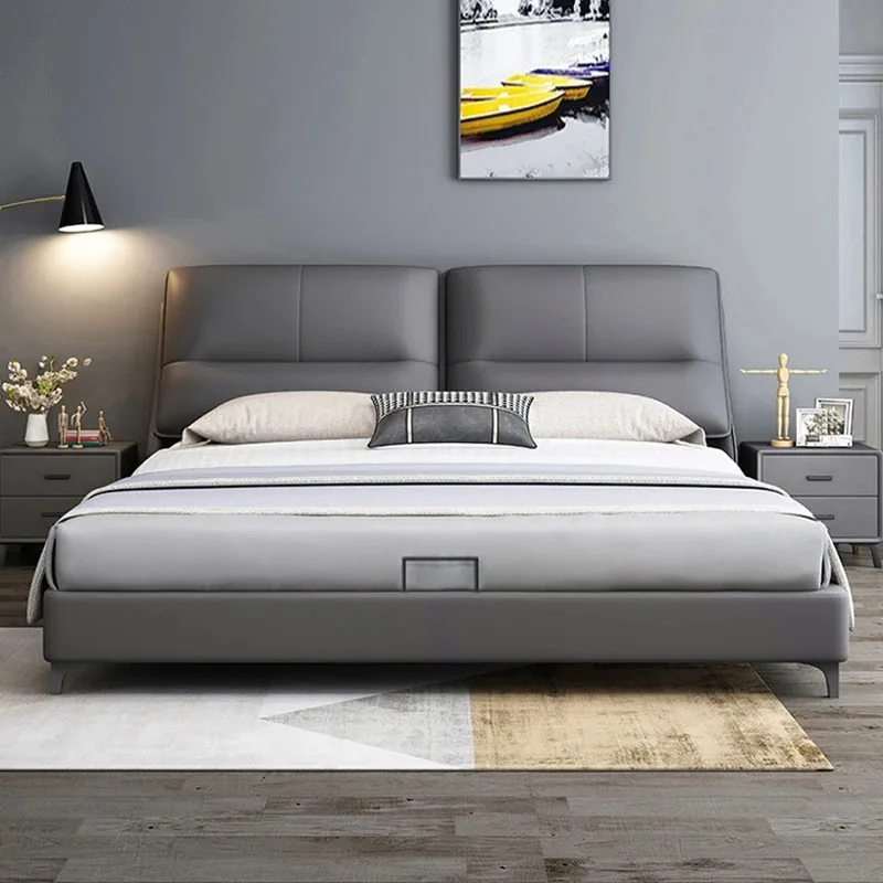 European Style Luxury Double Bed Wood Elegant Italian Bedroom Queen Bed Storage Comferter Leather Cama Matrimonio Home Furniture