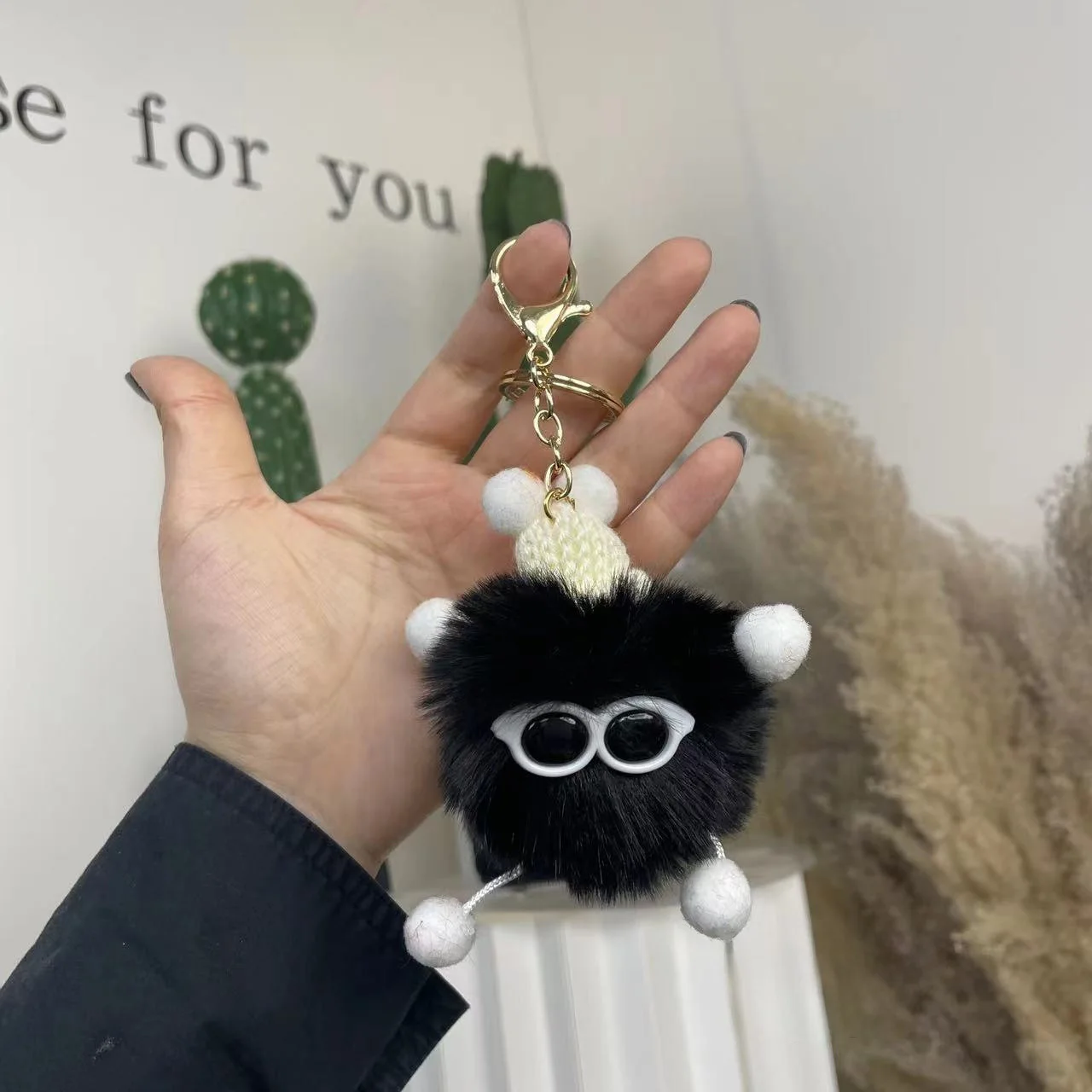 1PC Adorable Miniature Coal Ball Bag Pendant, Soft Fluffy Cute Decorative Pendant, Fashion Plush Kawaii Bags Accessory