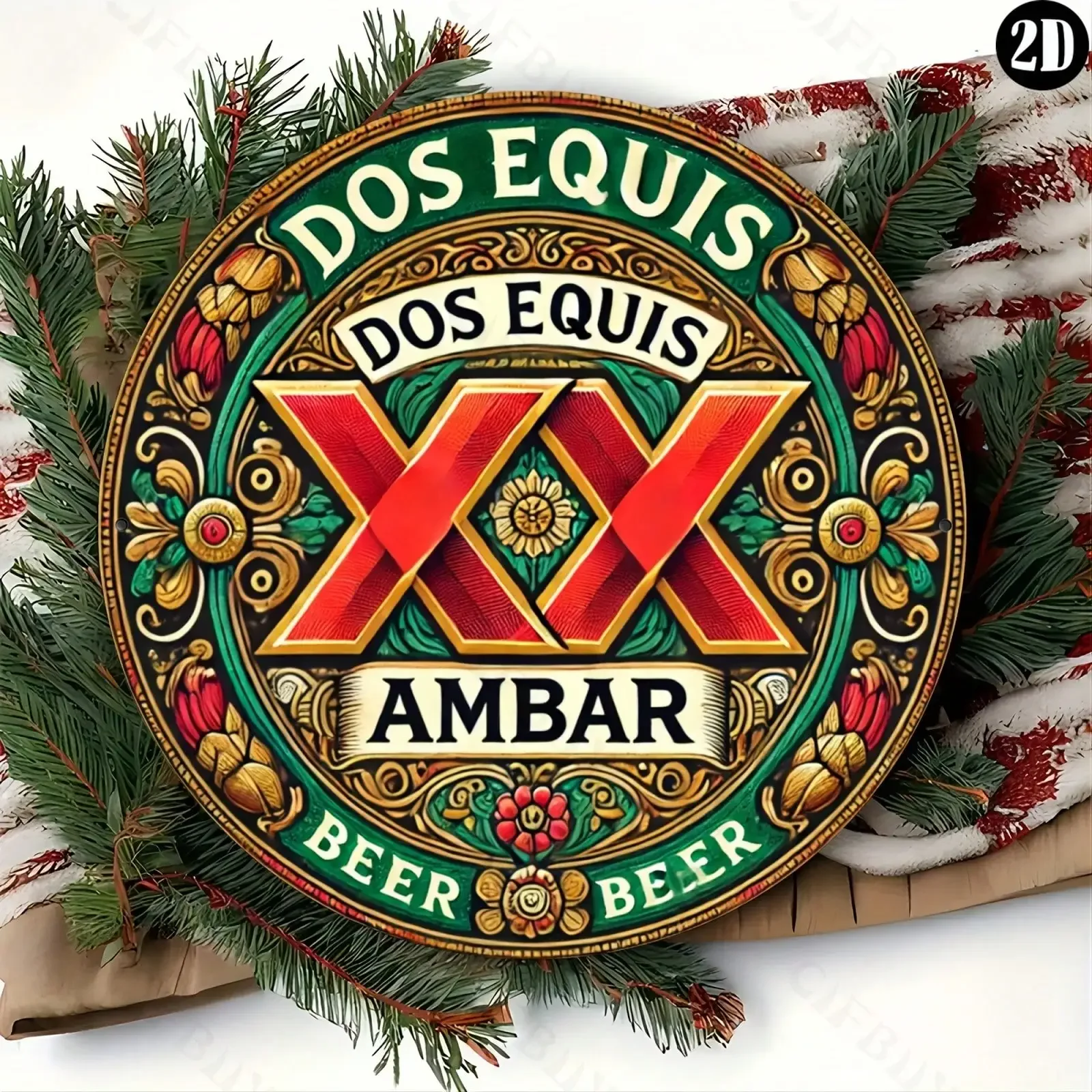 Dos Equis Ambar Beer 8x8" Round Aluminum Wall Art - Reusable Metal Sign for Home, Kitchen, image 4