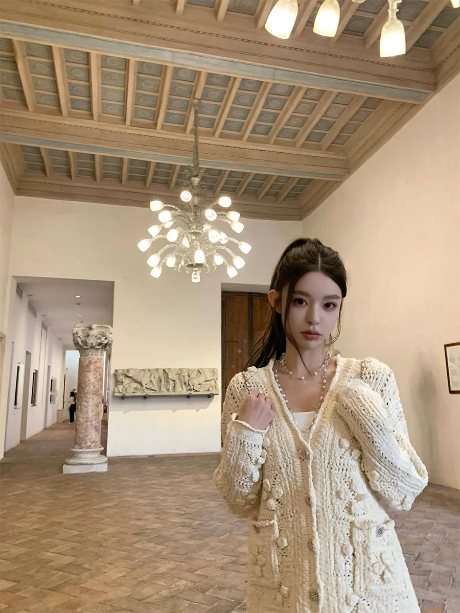 

Good Morning Fan Fan Heavyweight Hand Knitted 50 Petal Fraant Sweater Coat Women's Spring Romantic Aosphere Knitted Open...