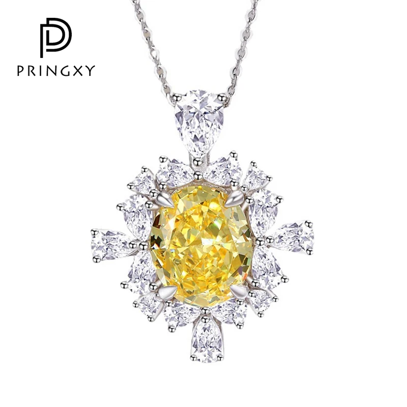 

PRINGXY 3CT Yellow High Carbon Diamond Necklace Pink Stone 100% 925 Sterling Silver Platinum Plated Wedding Dinner Fine Jewelry