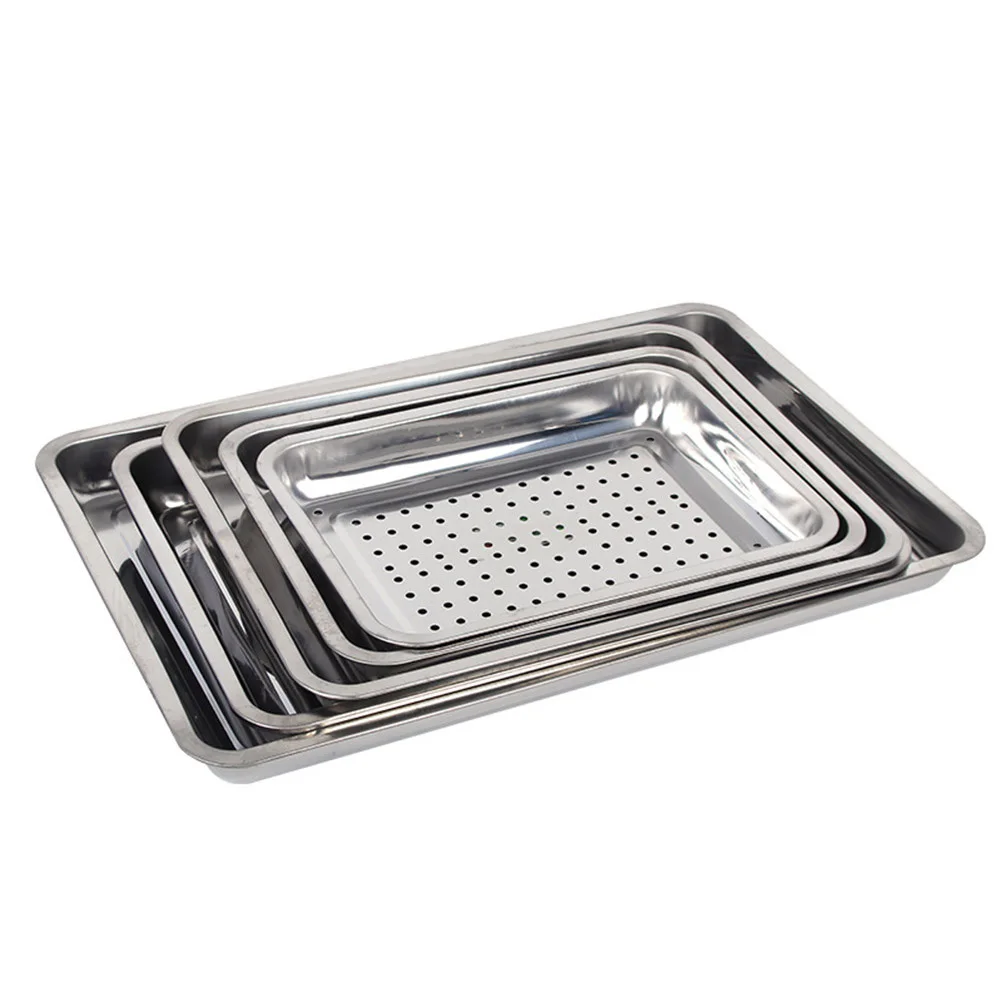 

Stainless Steel Rectangular Tray Heavy Duty Rust Proof Baking Drain Pan Smooth Edge Food Grade Dishwasher Safe Cooking Accessory