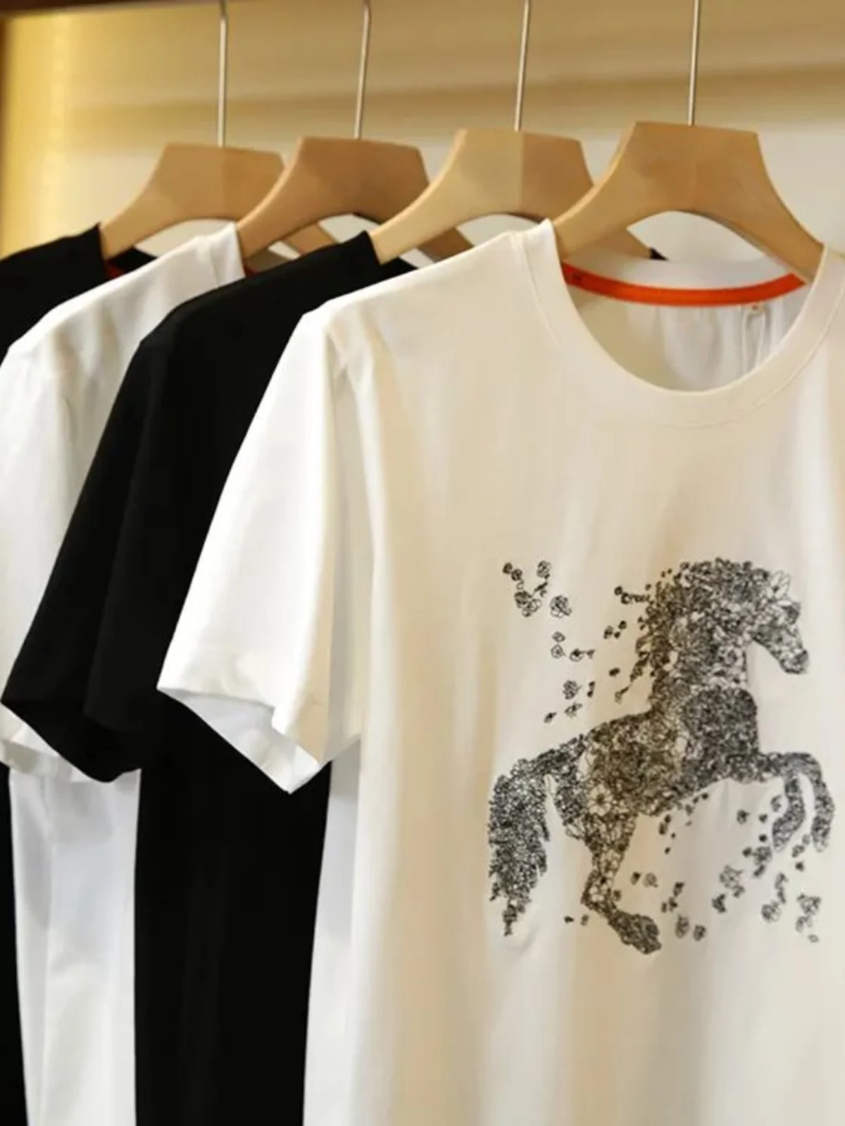 Cloud Velvet Smooth! Junkou DuPont Cool Sensation Silk Cotton Silver Thread Embroidery Summer Men's round Neck Short Sleeve T...