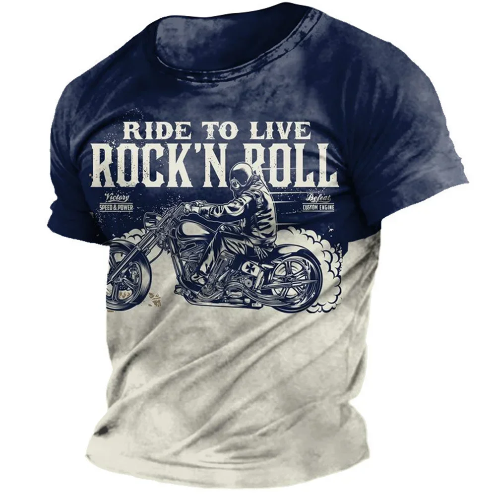 Vintage Motorcycle T Shirts For Men 3D Print Racing Loose Short Sleeve Tees Tops Streetwear Men\'s T-shirt Biker