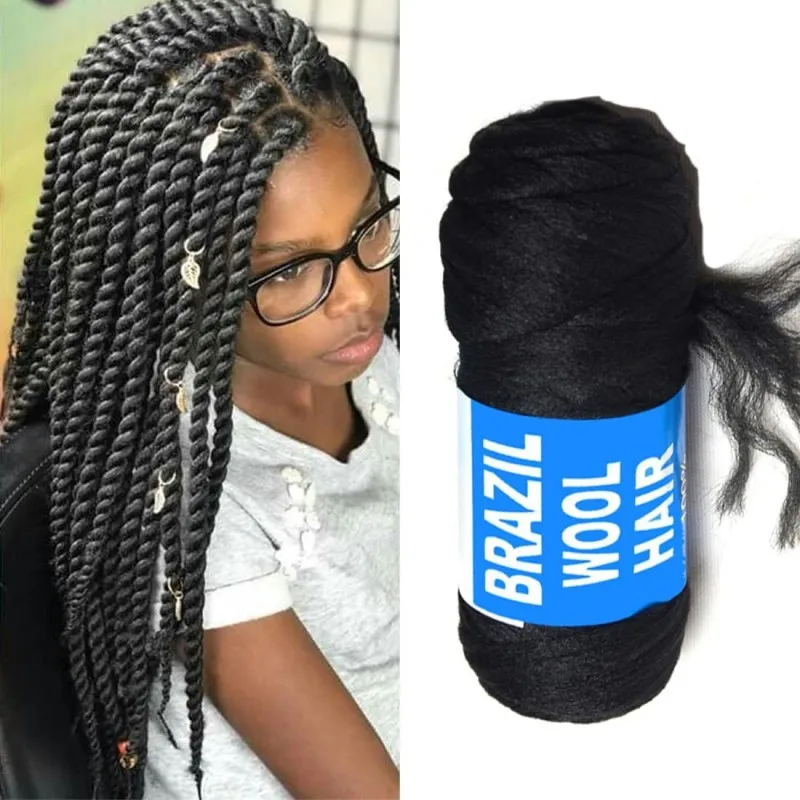 Estensioni dei capelli in lana brasiliana al 100% per trecce Filato acrilico per trecce africane/Twist a molla/Faux Locs/Wraps con uncinetto