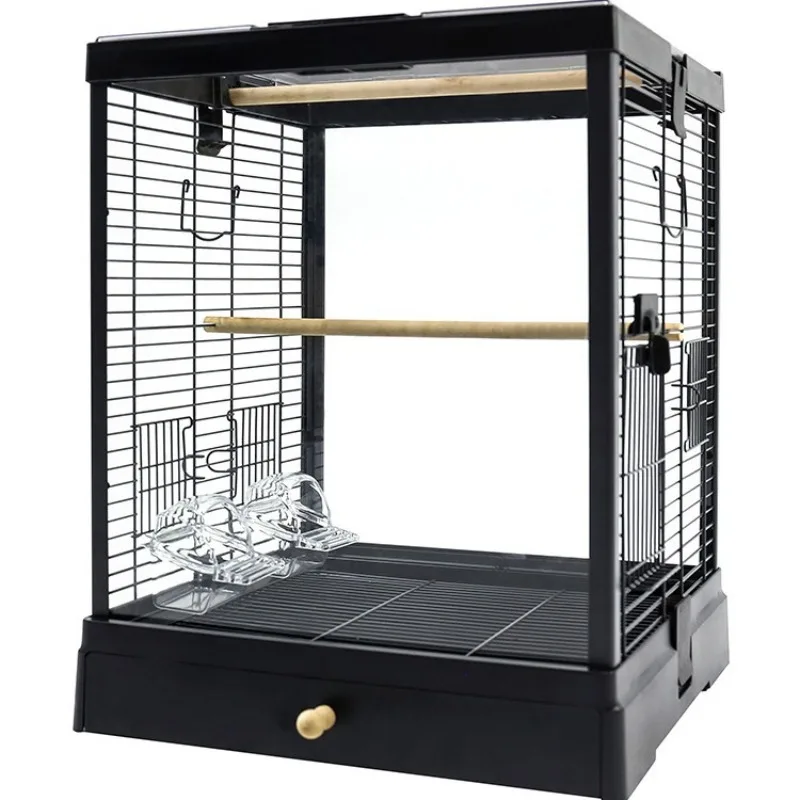 

Small ornamental cage high transparent panoramic glass household parrot cage tiger skin peony Xuanfeng B4001