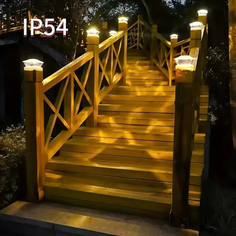 أضواء عمود الطاقة الشمسية في الهواء الطلق 8 حزمة LED دافئ أبيض بارد 2 طرق يناسب أعمدة خشبية 3.5x3.55x5 مثالية لسياج سطح الحديقة والشرفة و