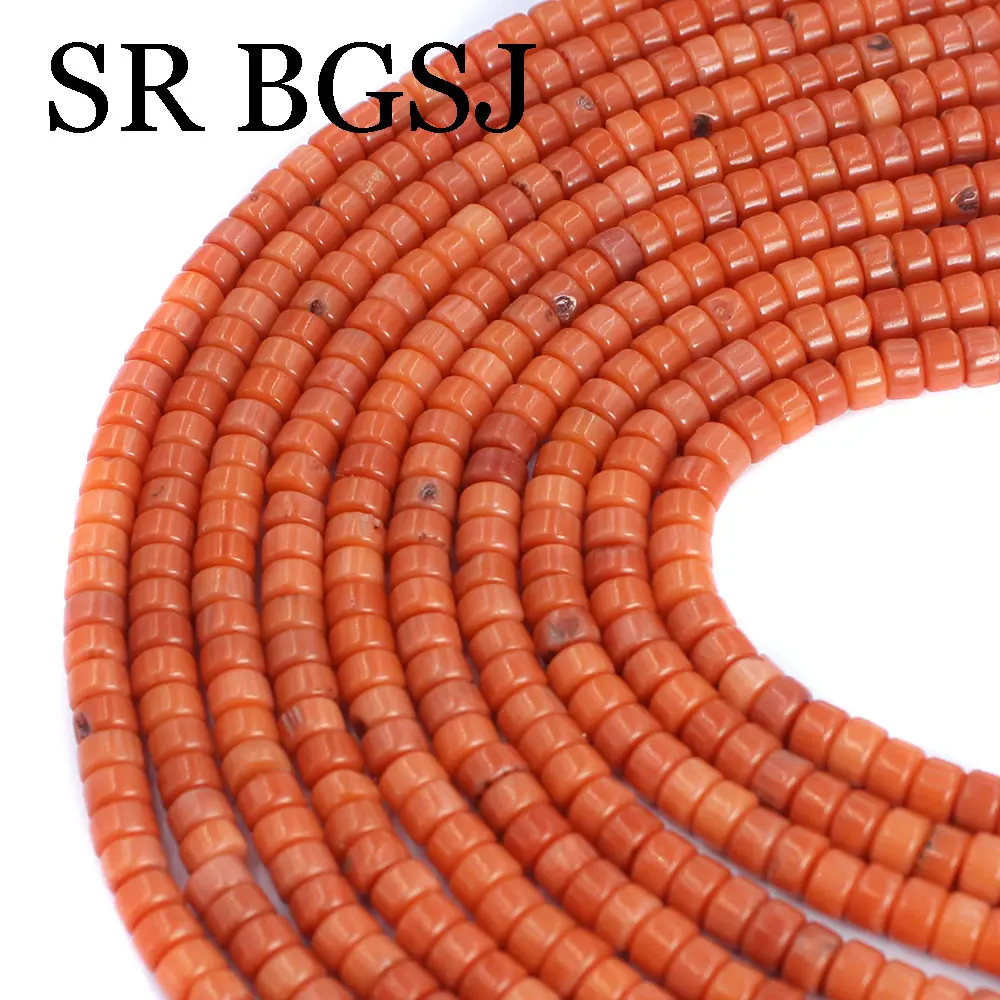 4x5mm Drum Rondelle Tube Vintage Orange Natural Sea Bamboo Coral Gemstone Beads Strand 15