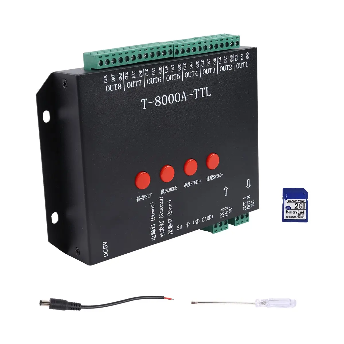 Y918A*☀▃T-8000 TTL LED Pixel Controller DC5/12-24V with 2GB SD Card for Various LED Strip Lights