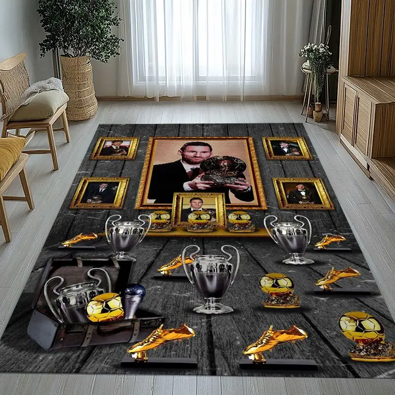 3D Soccer Legend M-Messi Football Star Area Rug,Soft Non-Slip Carpet Mat for Living Room Bedroom,Sofa Floor Rug,Home Decor Gift