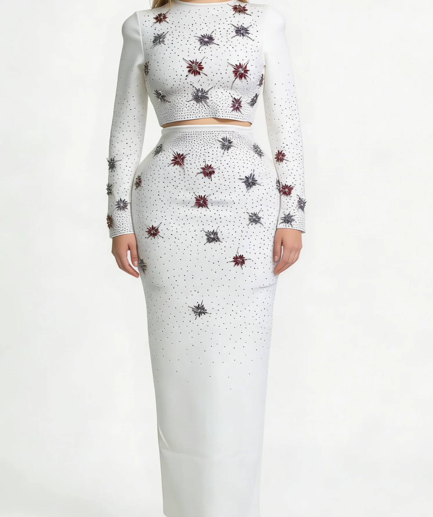 

2025 New Autumn Women's Fashionable Embroidered Floral Rhinestone Cut Two-Piece Set for Office Wear-GZXX035